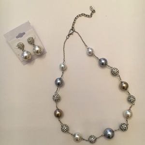 Costume Pearl and Sequin Necklace and Earrings Set